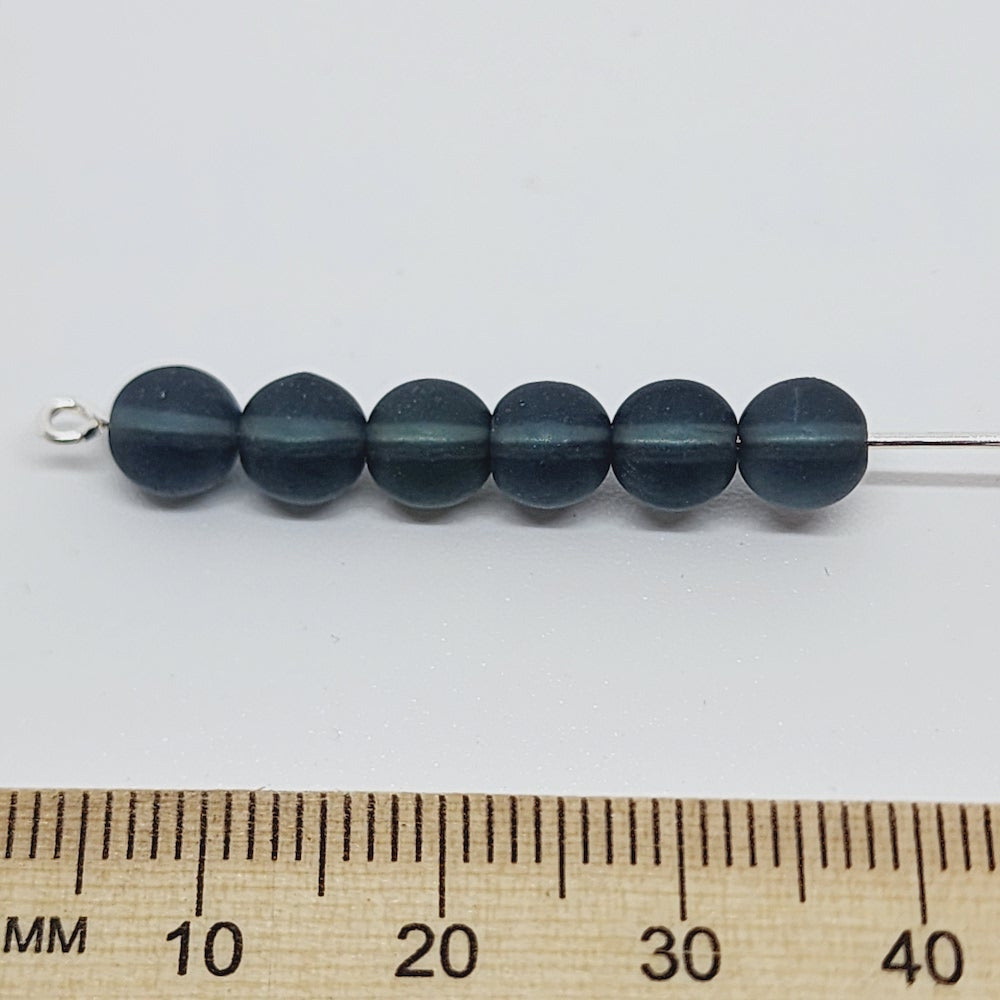 6mm Round Czech Glass Beads (25) - Indicolite Blue Frosted - Bead Shack