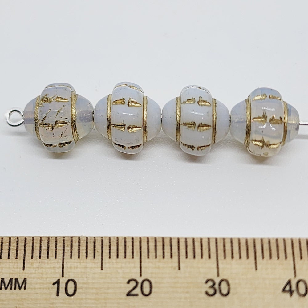 10mm Capped Bicone (10) - Milky Blue Opaque w. Gold - Vintage Czech Glass Beads