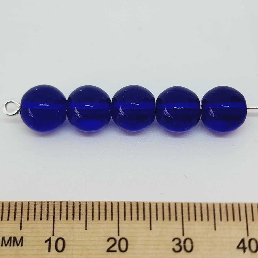 8mm Round (25) - Transparent Dark Blue - Vintage Czech Glass Beads