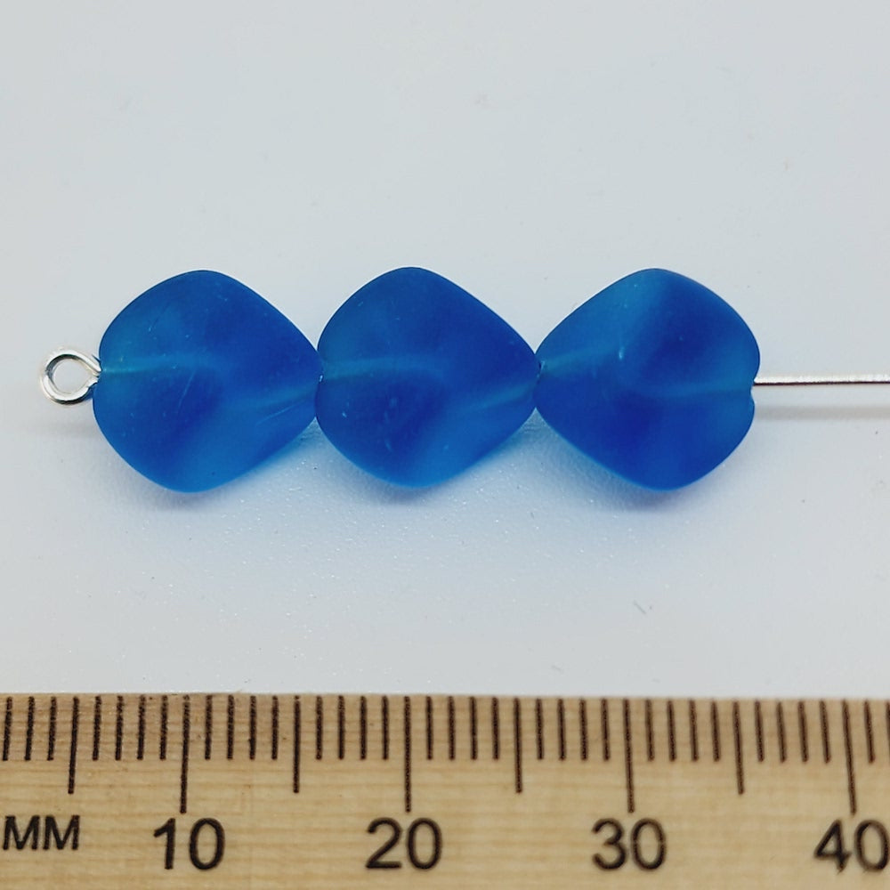 10mm Nugget (10) - Capri Blue Transparent Frosted - Vintage Czech Glass Beads