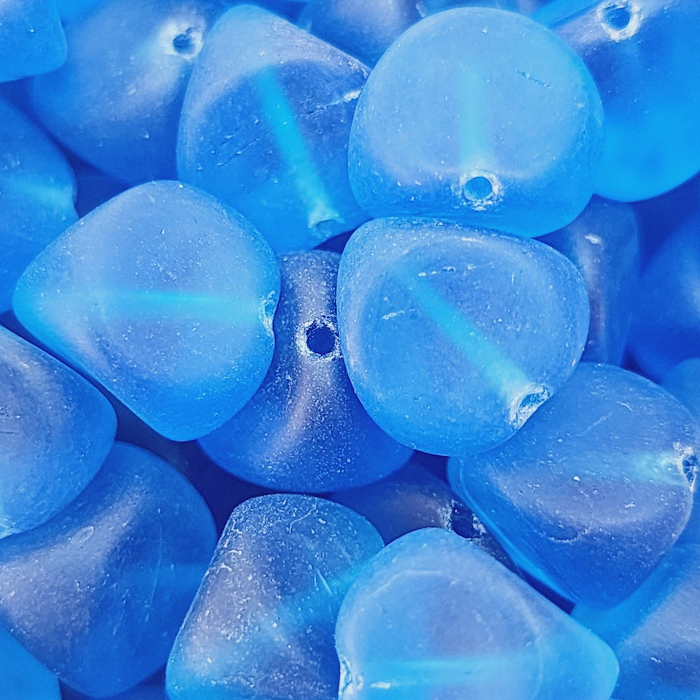 10mm Nugget (10) - Capri Blue Transparent Frosted - Vintage Czech Glass Beads