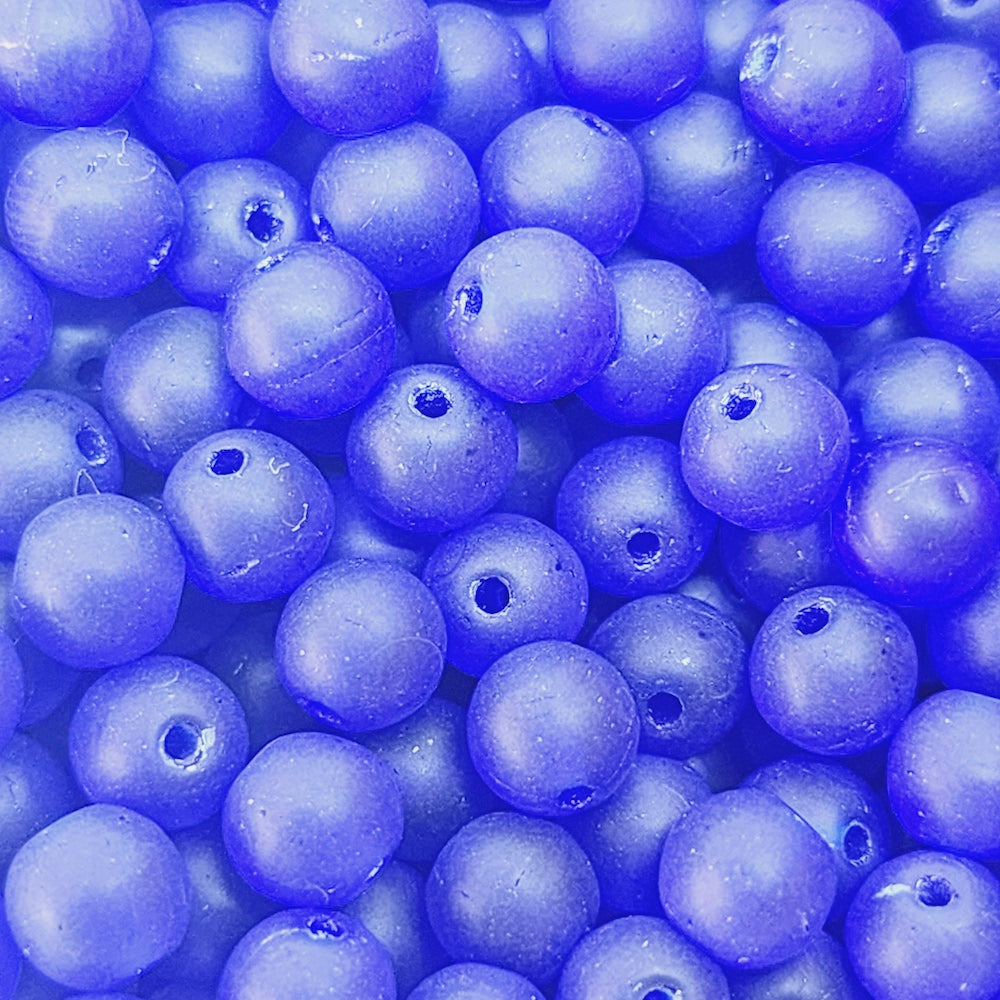 5mm Round (50) - Navy Blue Frost - Vintage Czech Glass Beads