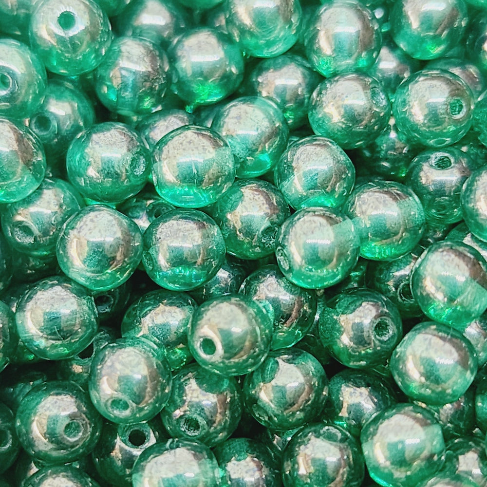 5mm Round (50) - Green Bubble - Vintage Czech Glass Beads