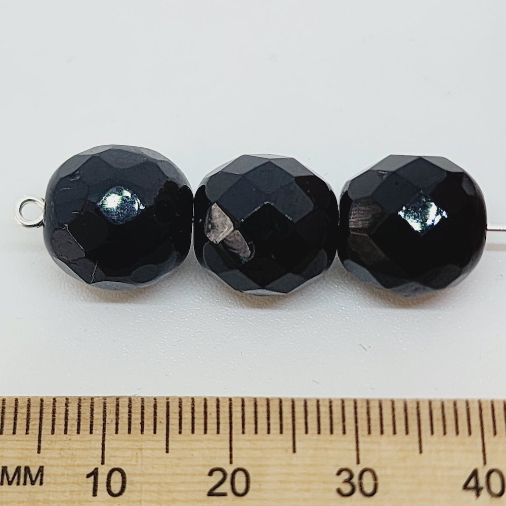 10mm Fire Polish (100) - Jet Opaque - Vintage Czech Glass Beads