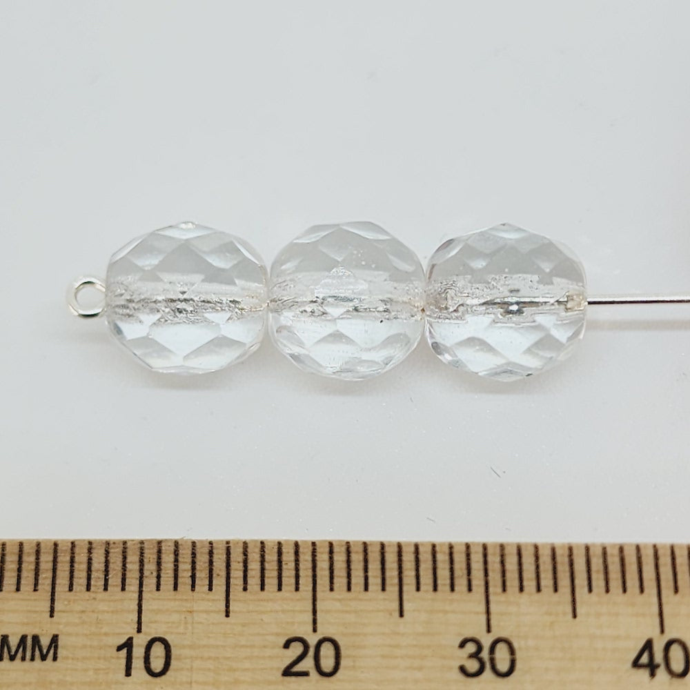 10mm Fire Polish (100) - Crystal Transparent - Vintage Czech Glass Beads