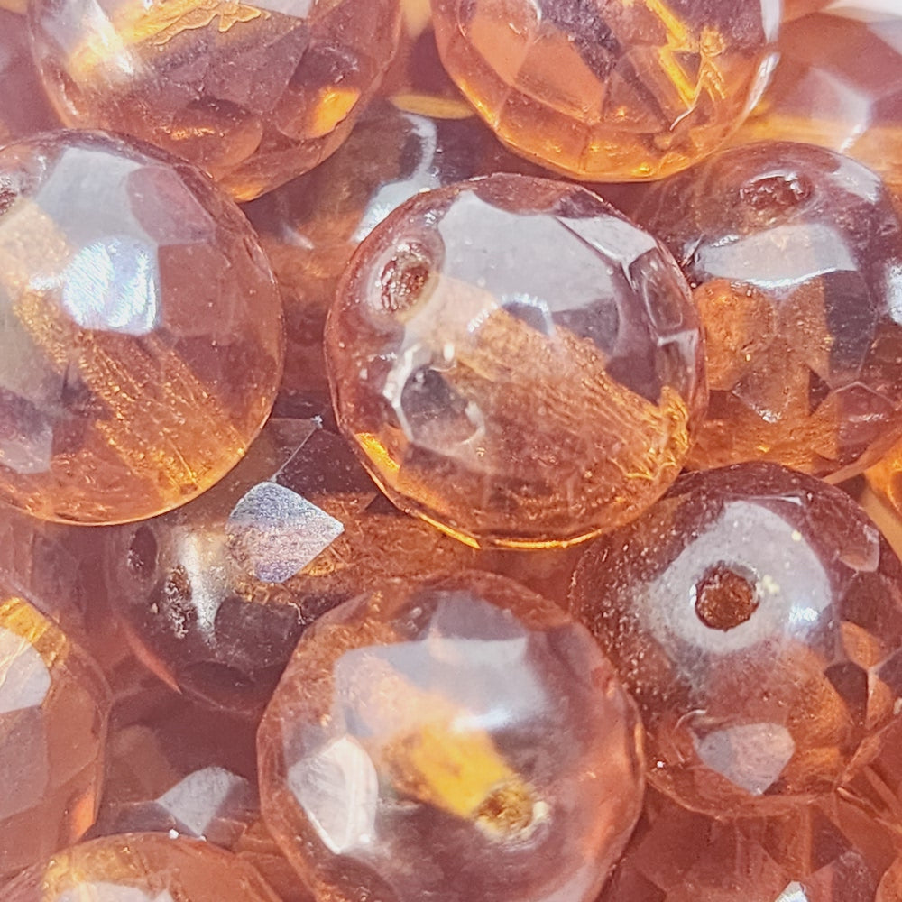 10mm Fire Polish (100) - Topaz Transparent - Vintage Czech Glass Beads