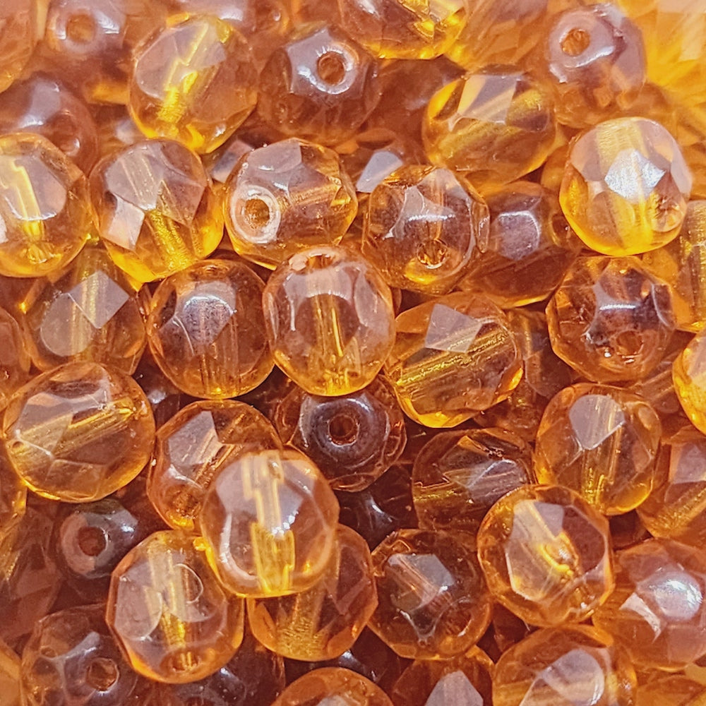 6mm Fire Polish (100) - Topaz Transparent - Vintage Czech Glass Beads