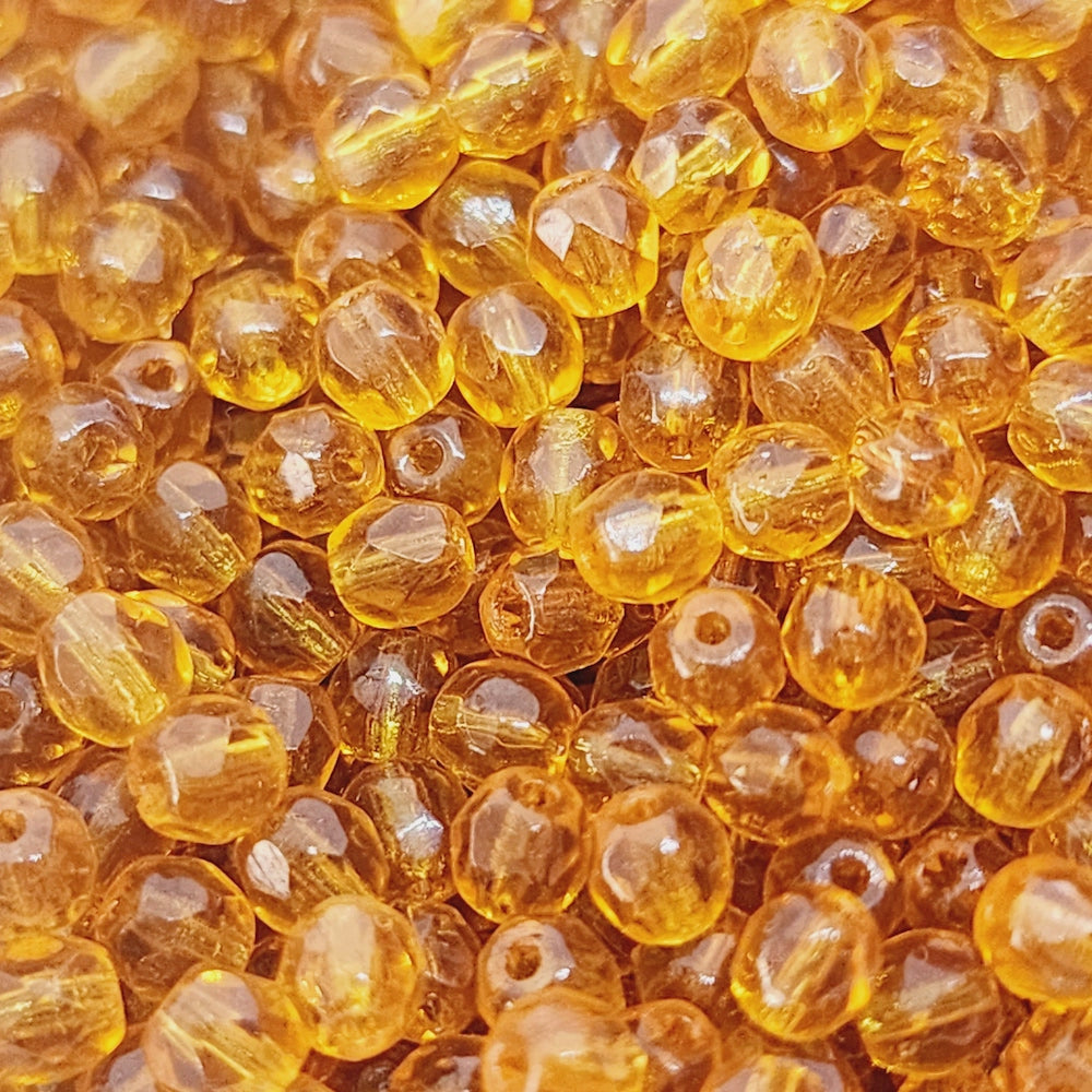4mm Fire Polish (100) - Topaz Transparent - Vintage Czech Glass Beads