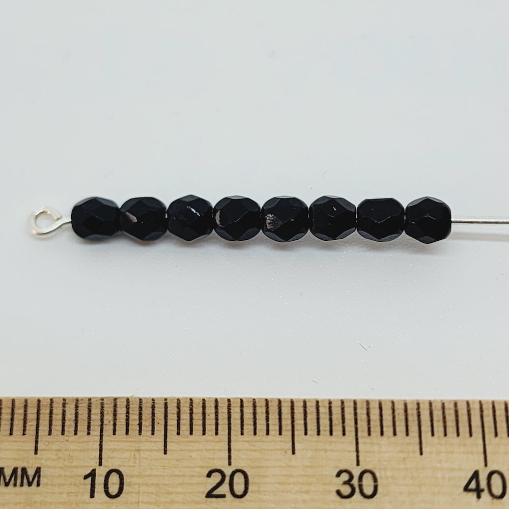4mm Fire Polish (1,000) - Jet Opaque - Vintage Czech Glass Beads