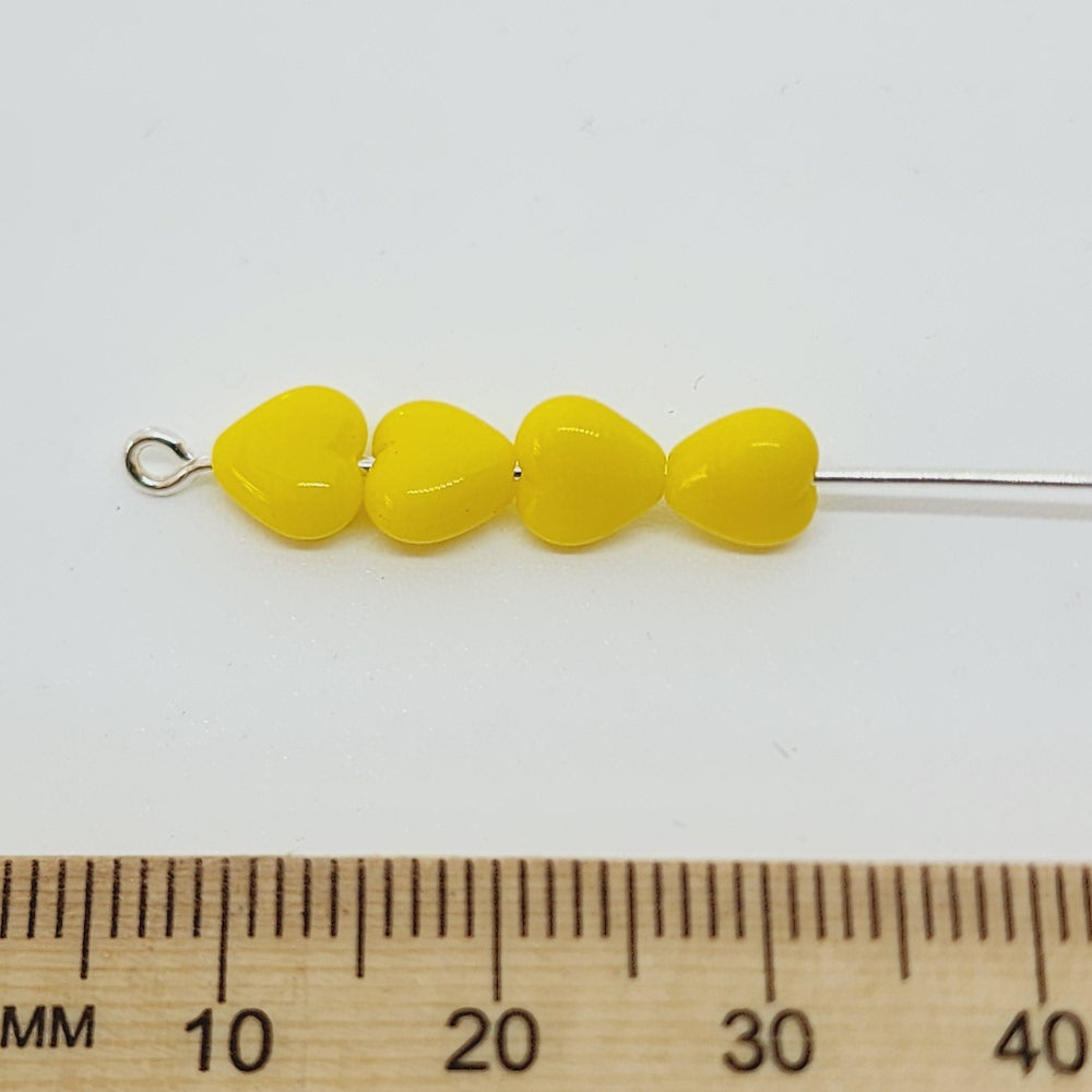 6mm Heart (100) - Yellow Opaque - Vintage Czech Glass Beads
