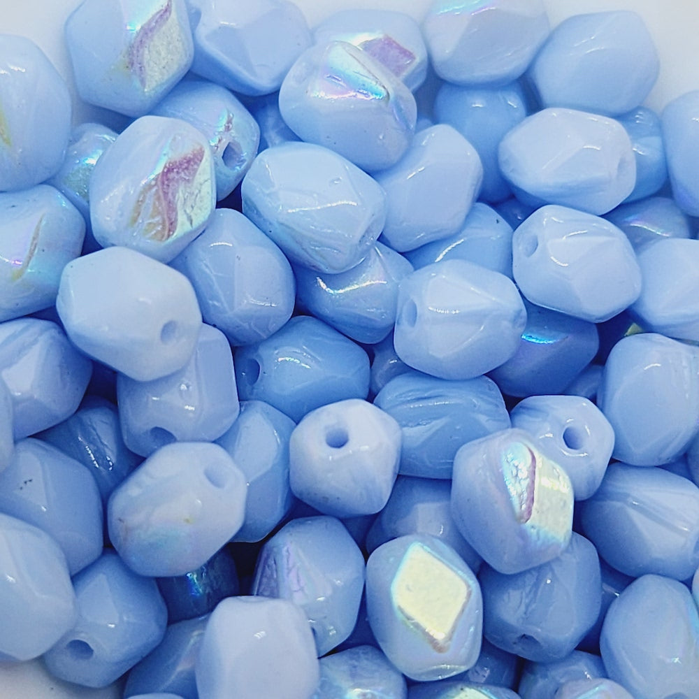 9x5mm Facet Oval (25) - Baby Blue AB - Vintage Czech Glass Beads
