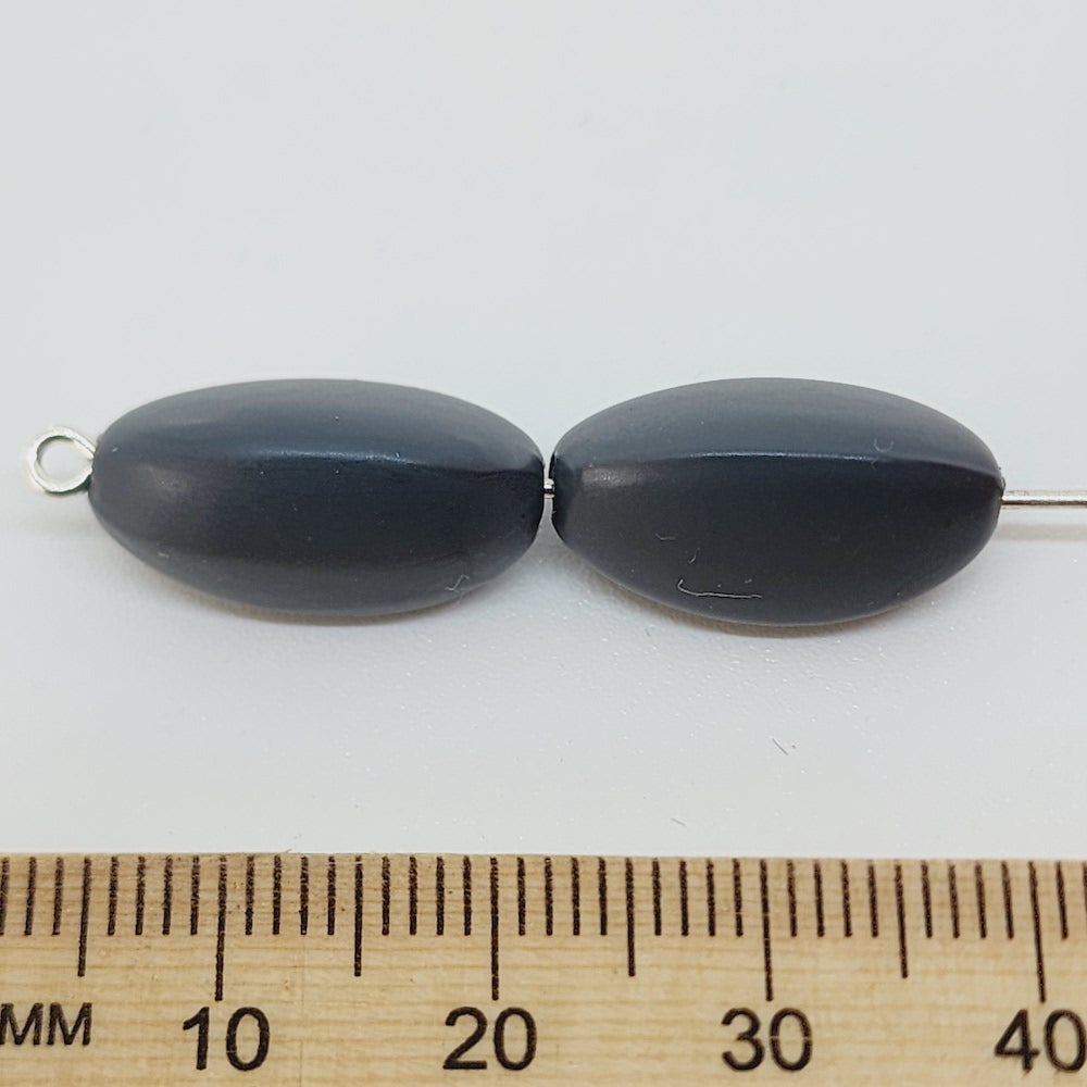 18x10mm Pinched Oval (50) - Dark Grey - Pottery Look Lucite Beads - Matte