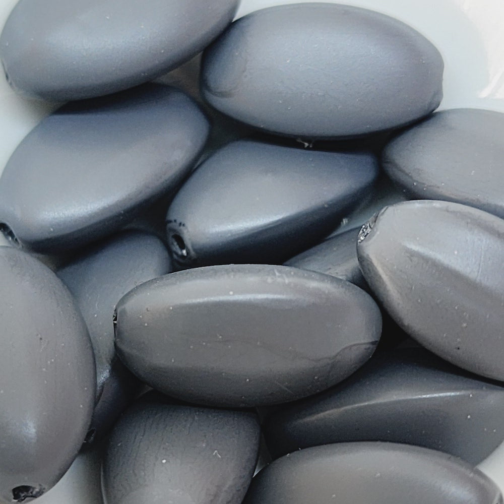 18x10mm Pinched Oval (50) - Dark Grey - Pottery Look Lucite Beads - Matte