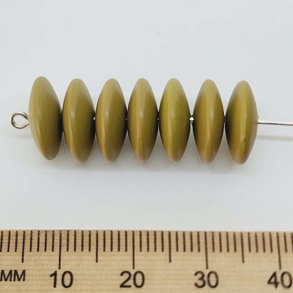 4x12mm Disc (50) - Khaki Green - Pottery Look Lucite Beads - Matte