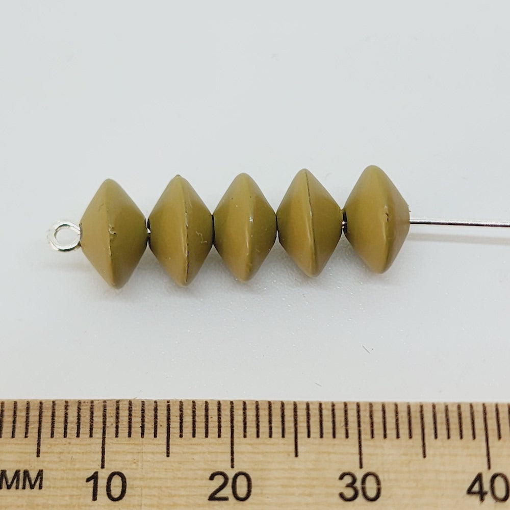5x9mm UFO (100) - Khaki Green - Pottery Look Lucite Beads - Matte