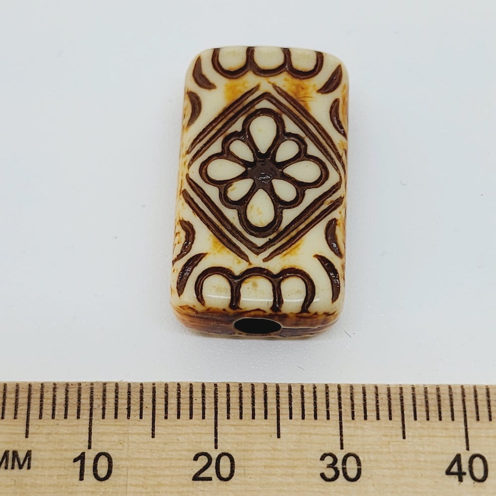 25x15mm Flat Rectangle (10) - Brown/Cream - Persian Style Vintage Beads