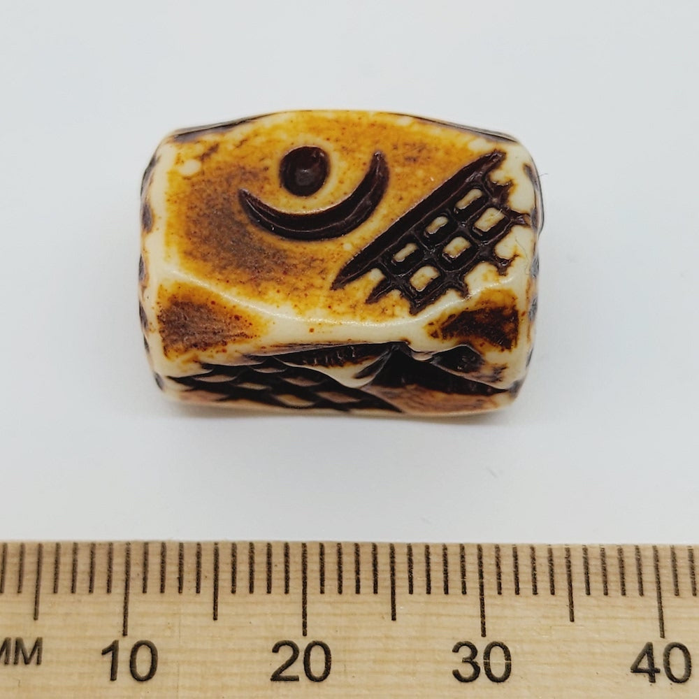 23x15mm Rectangle (10) - Brown/Cream - Persian Look Vintage Beads