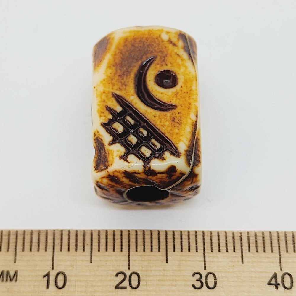 23x15mm Rectangle (10) - Brown/Cream - Persian Look Vintage Beads