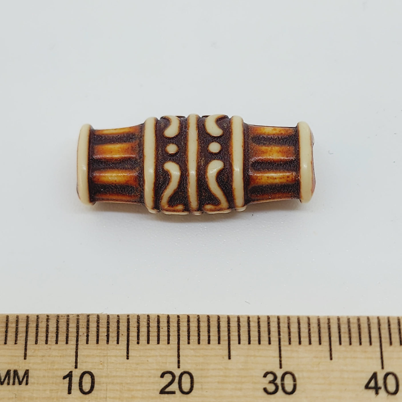 25x11mm Flat Tube (10) - Brown/Cream - Persian Style Vintage Beads