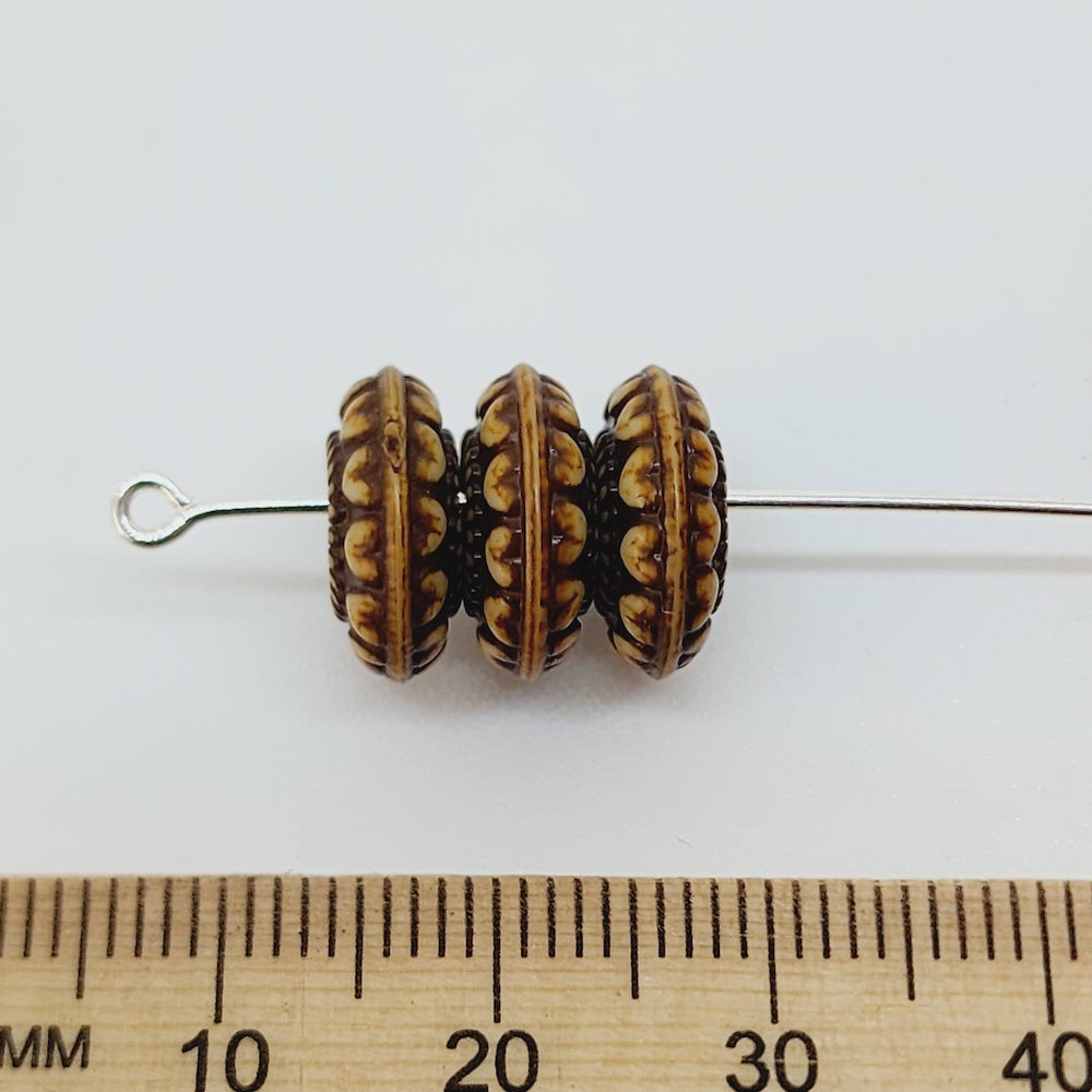 5x12mm Rondelle (10) - Brown/Cream - Persian Style Vintage Beads