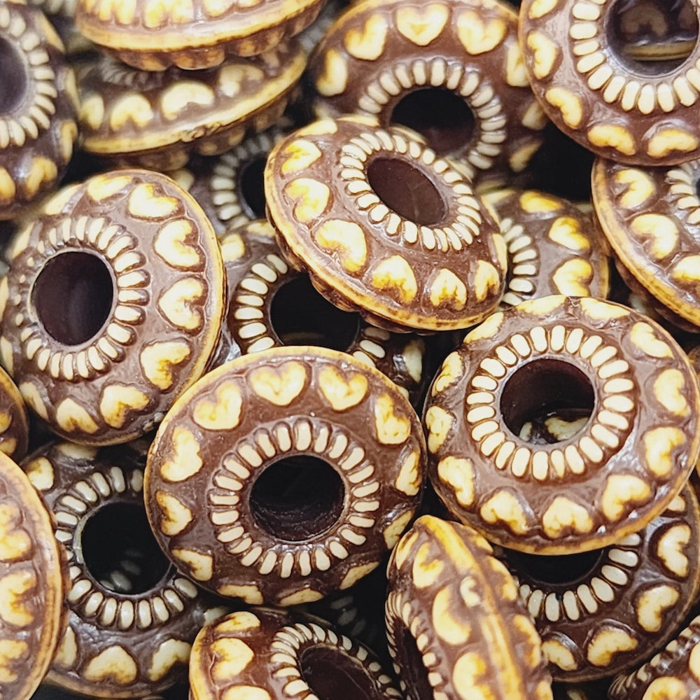 5x12mm Rondelle (10) - Brown/Cream - Persian Style Vintage Beads