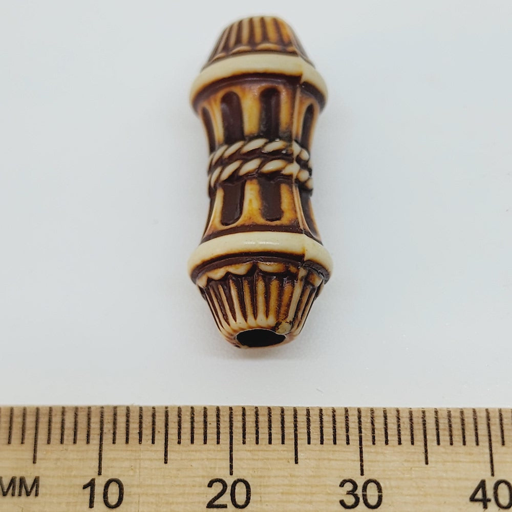 28x11mm Column (10) - Brown/Cream - Persian Style Vintage Beads