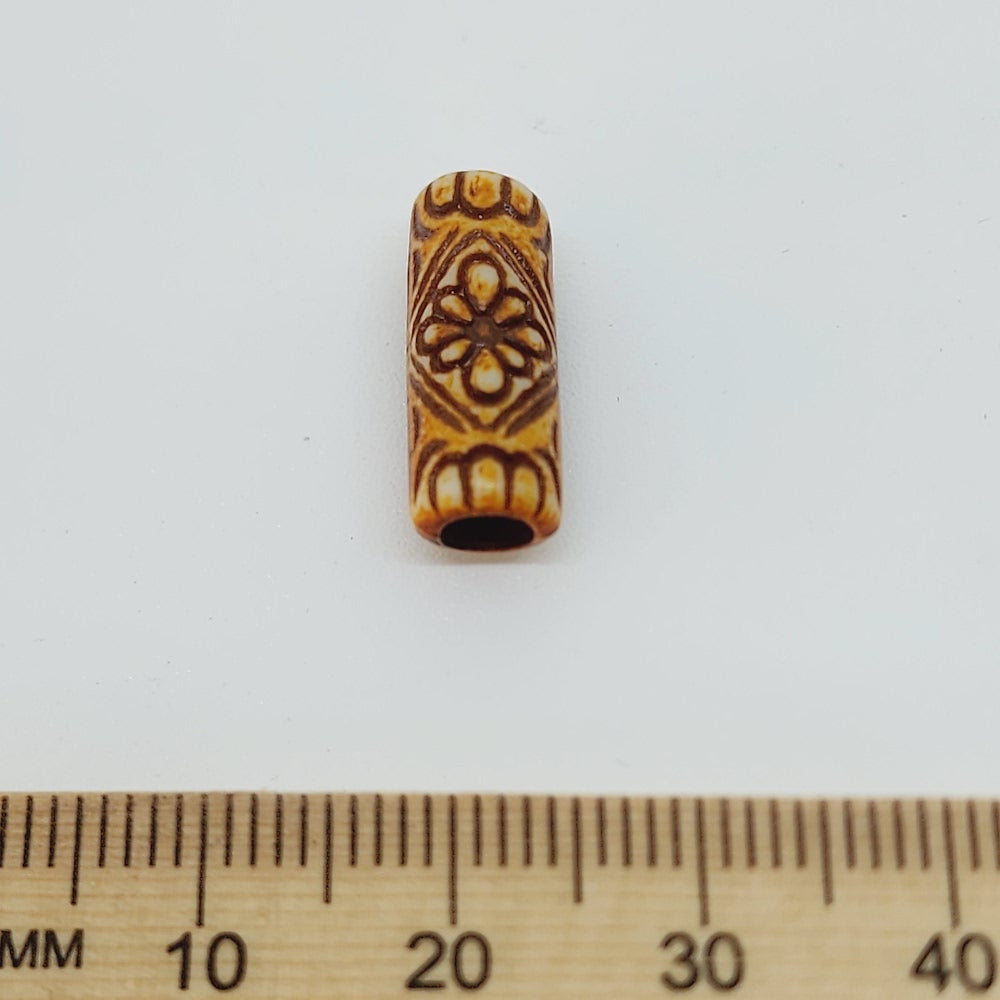 17x6.5mm Tube(10) - Brown/Cream - Persian Style Vintage Beads