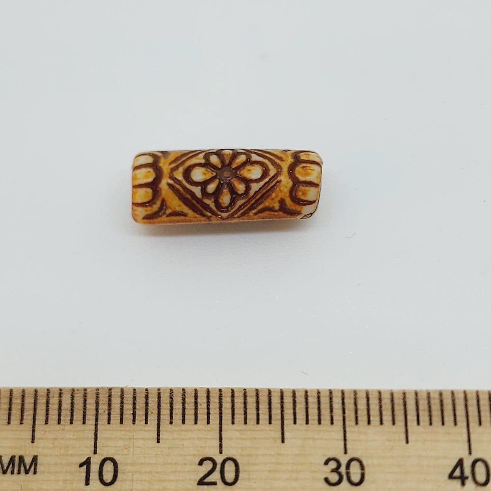 17x6.5mm Tube(10) - Brown/Cream - Persian Style Vintage Beads