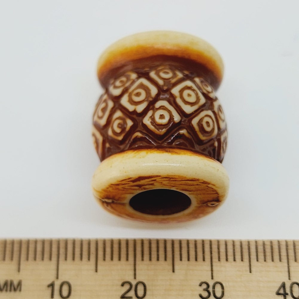 22mm Barrel (10) - Brown/Cream - Persian Style Vintage Beads
