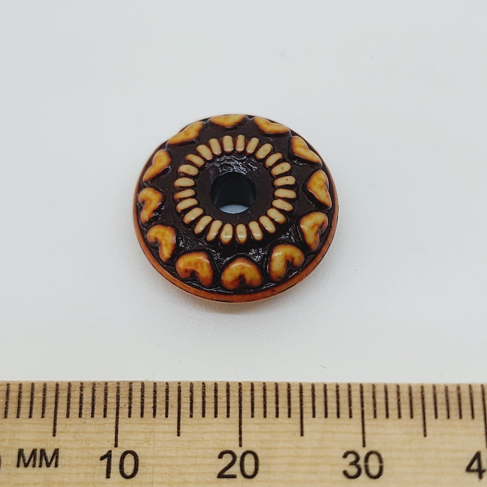 7.5x18mm Rondelle (10) - Brown/Cream - Persian Style Vintage Beads