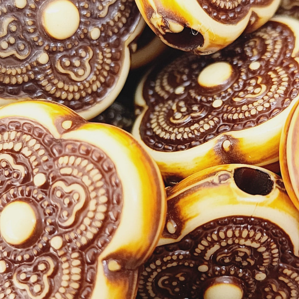 24mm Pillow (10) - Browns - Persian Style Vintage Beads