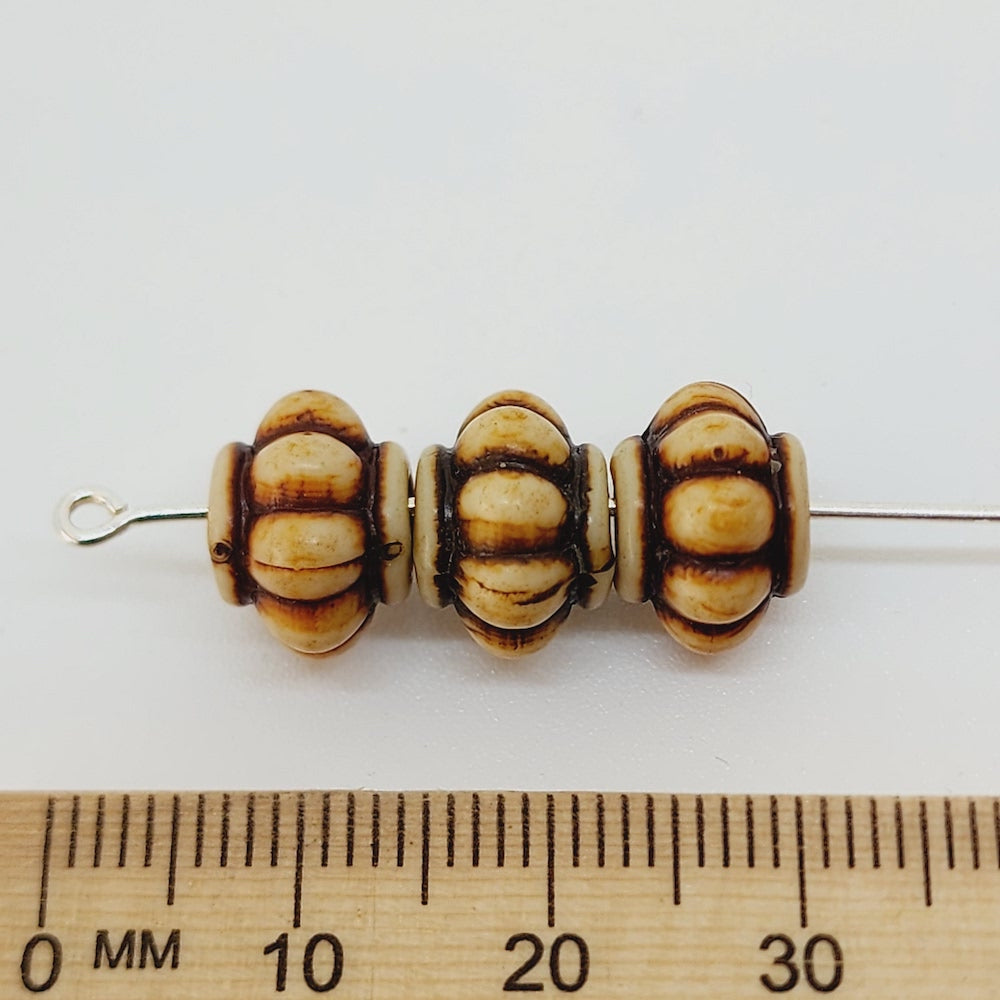 8x11mm Rondelle (10) - Brown/Cream - Persian Style Vintage Beads