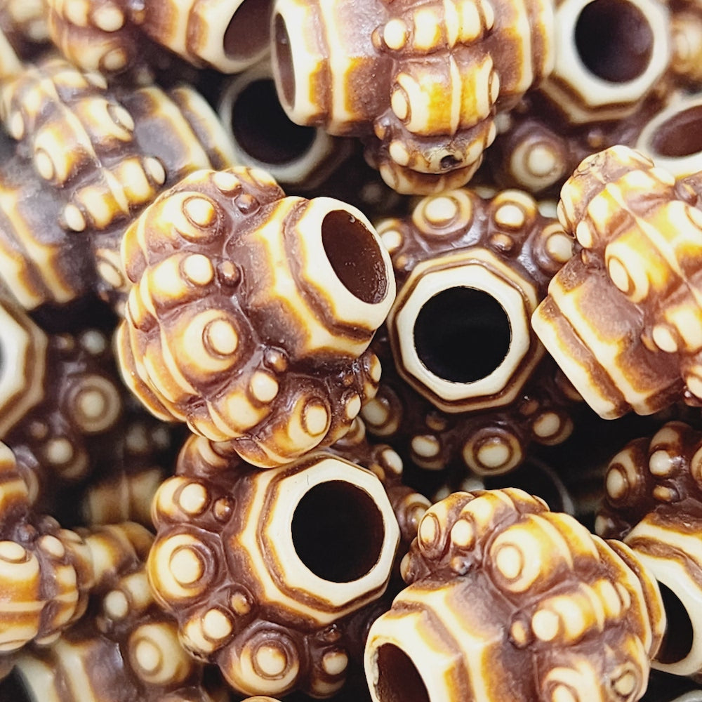 12x11mm Frilly Bicone (10) - Brown/Cream - Persian Style Vintage Beads