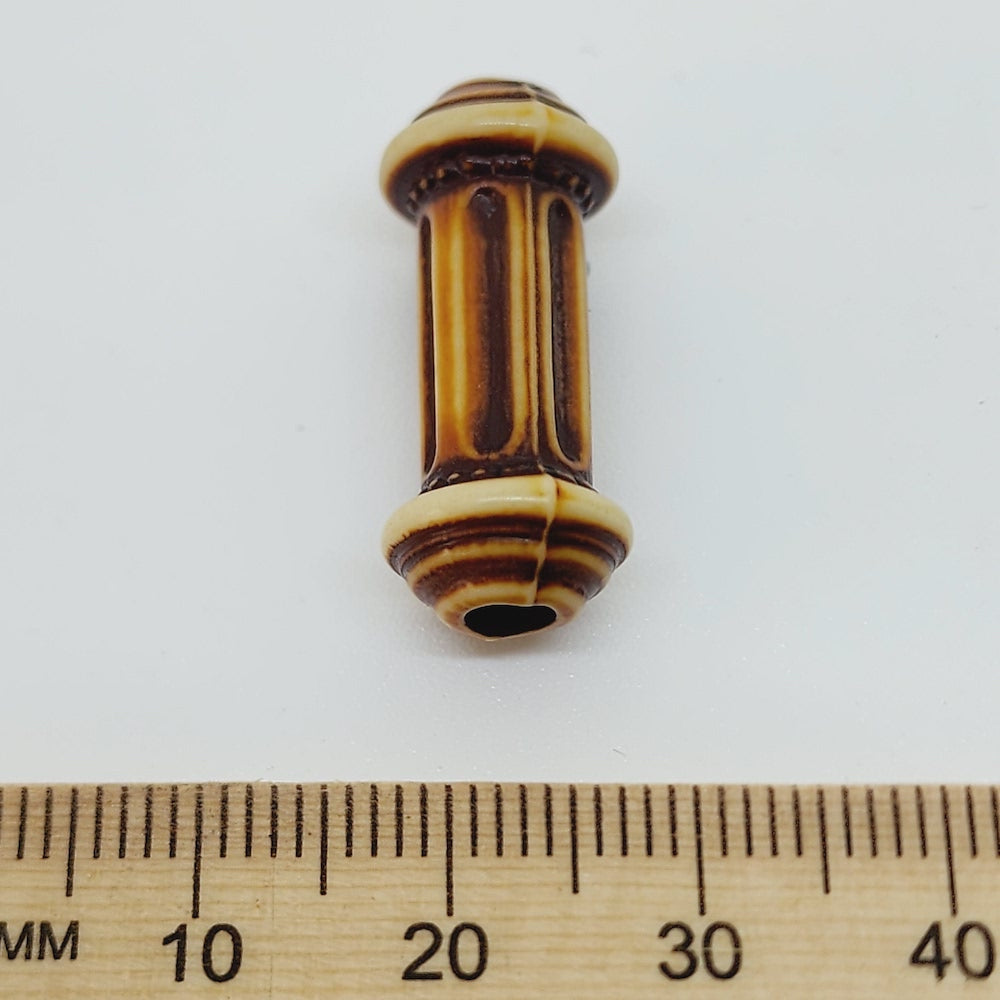 24x11mm Dog Bone (10) - Brown/Cream - Persian Style Vintage Beads