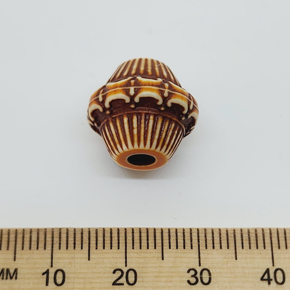 15x16mm Frilly Bicone (10) - Brown/Cream - Persian Style Vintage Beads