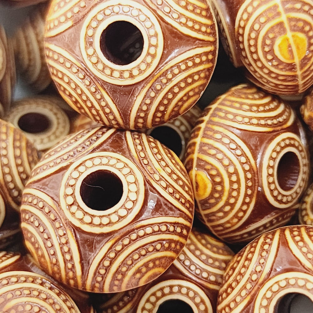 10x15mm Rondelle (10) - Brown/Cream - Persian Style Vintage Beads