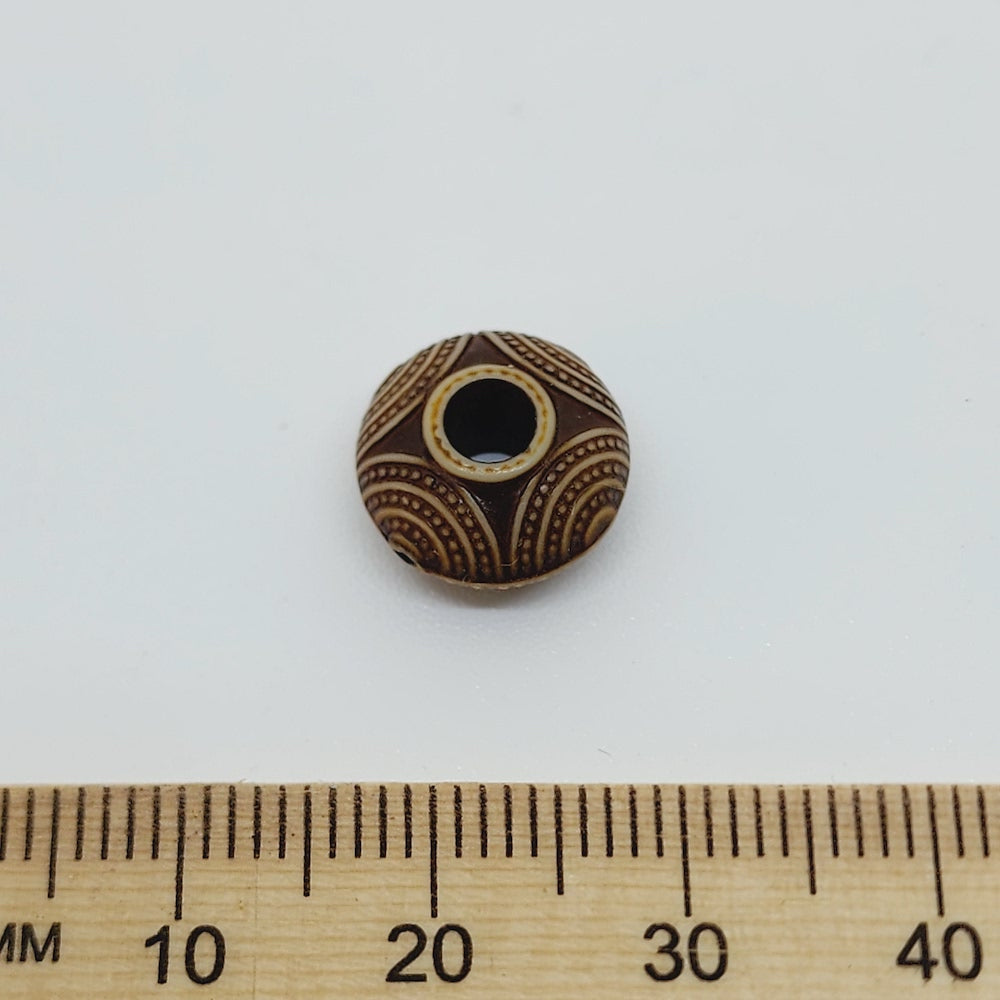 7x12mm Rondelle (10) - Brown/Cream - Persian Style Vintage Beads