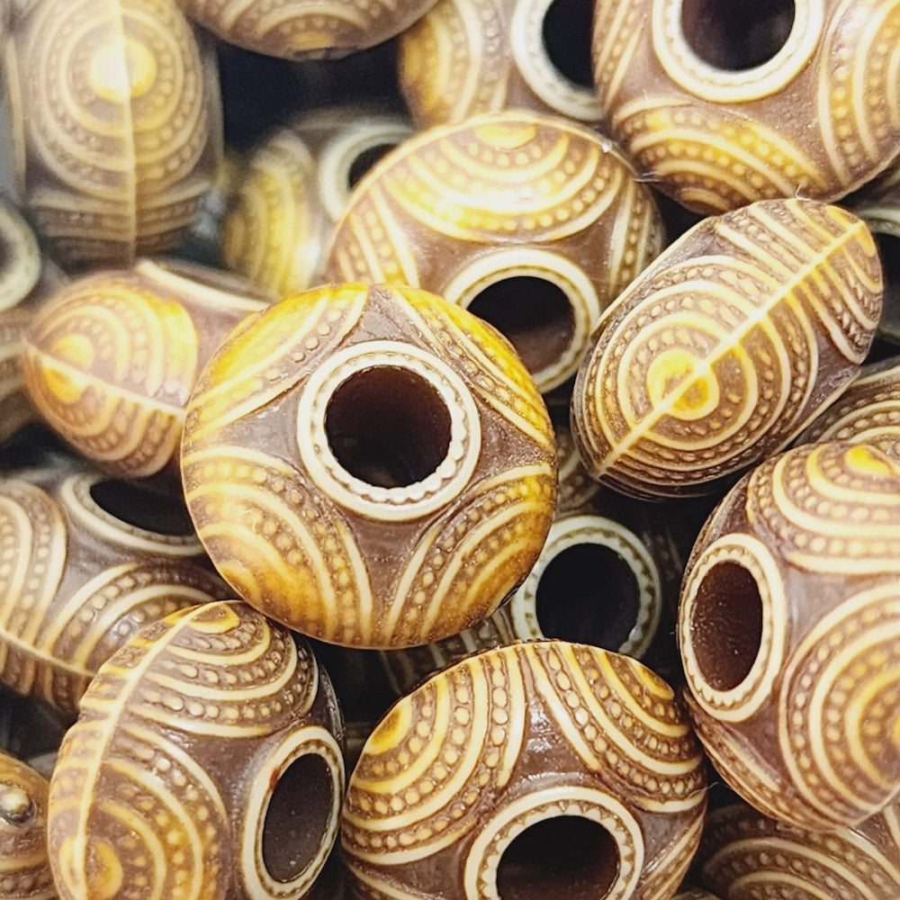 7x12mm Rondelle (10) - Brown/Cream - Persian Style Vintage Beads