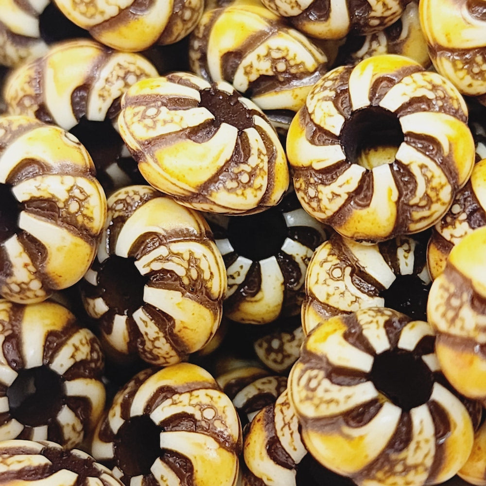 6x11.5mm Rondelle (10) - Brown/Cream - Persian Style Vintage Beads