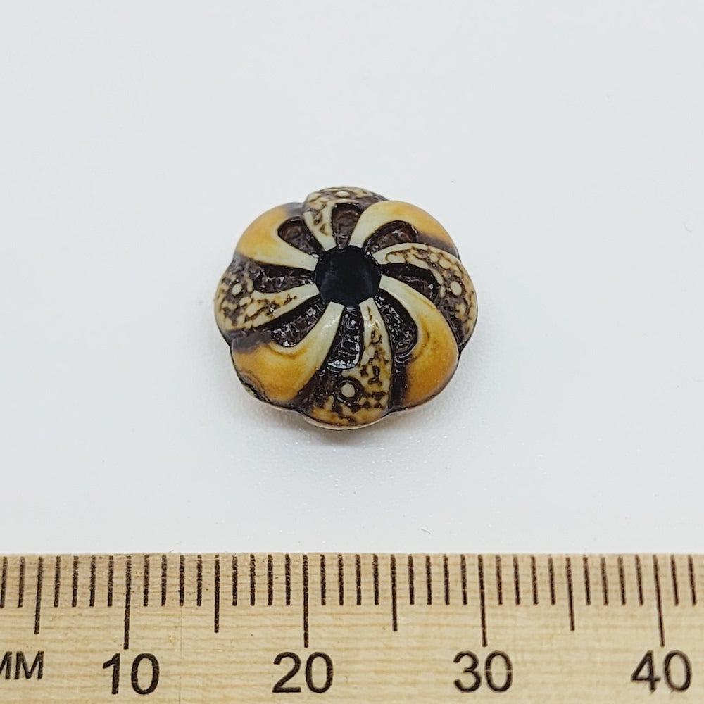 9x15.5mm Rondelle (10) - Brown/Cream - Persian Style Vintage Beads