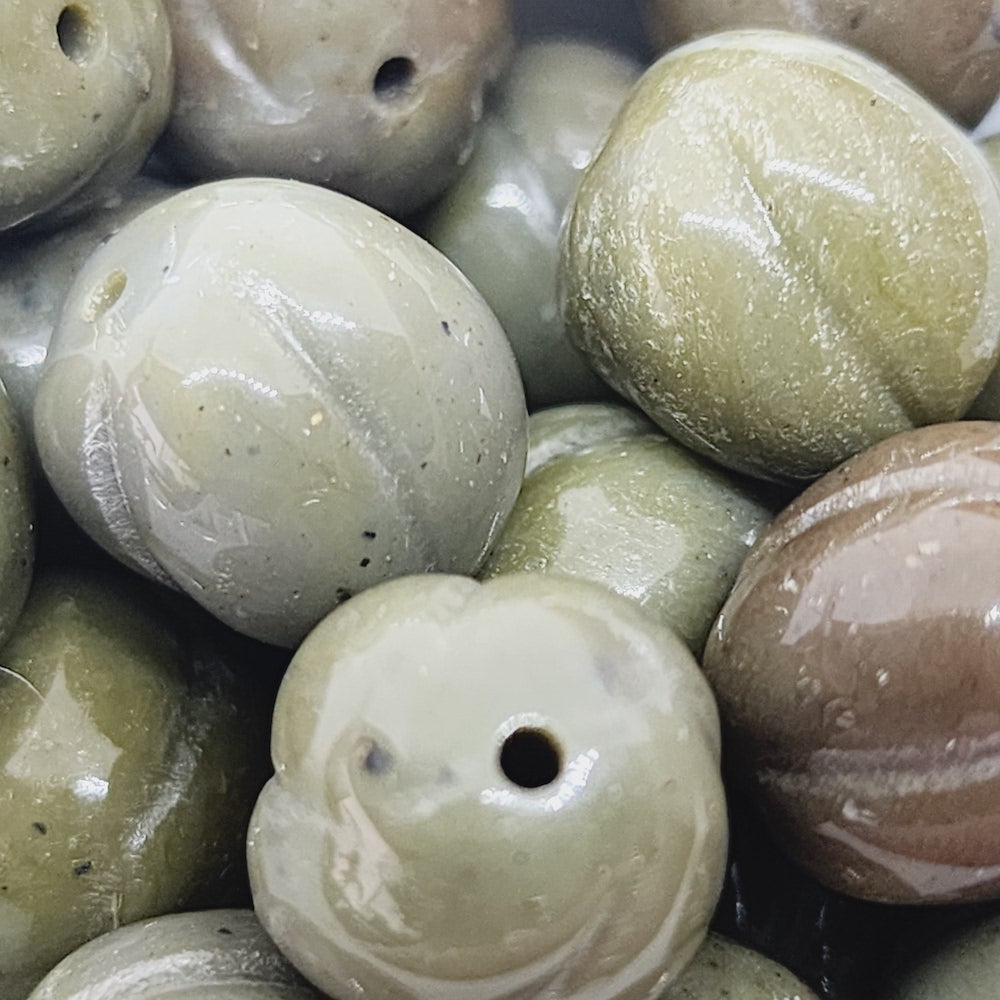 14mm Nut (10) - Khaki- Bakelite Vintage Beads