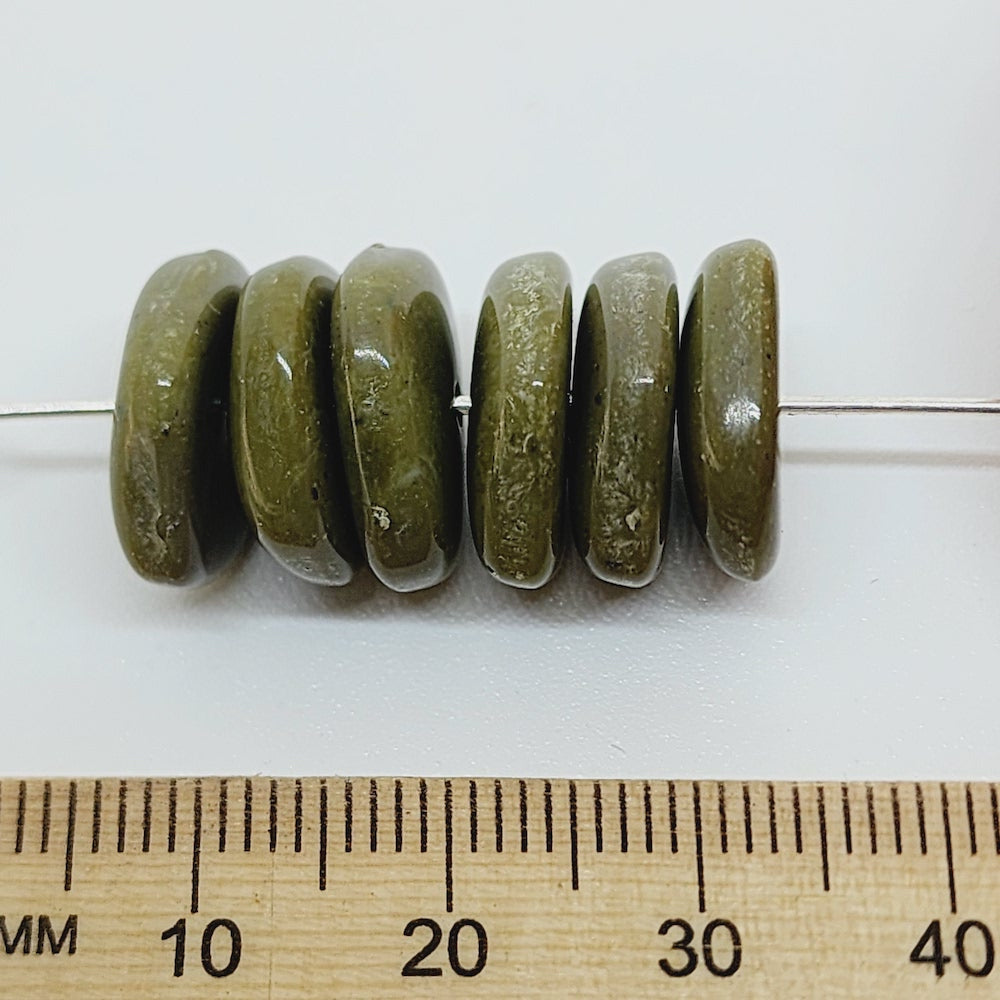 2.5x13mm Disc (25) - Khaki - Bakelite Vintage Beads