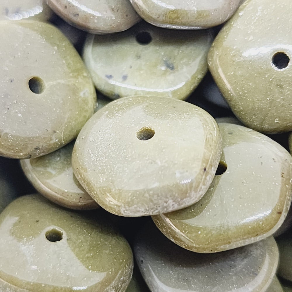 2.5x13mm Disc (25) - Khaki - Bakelite Vintage Beads