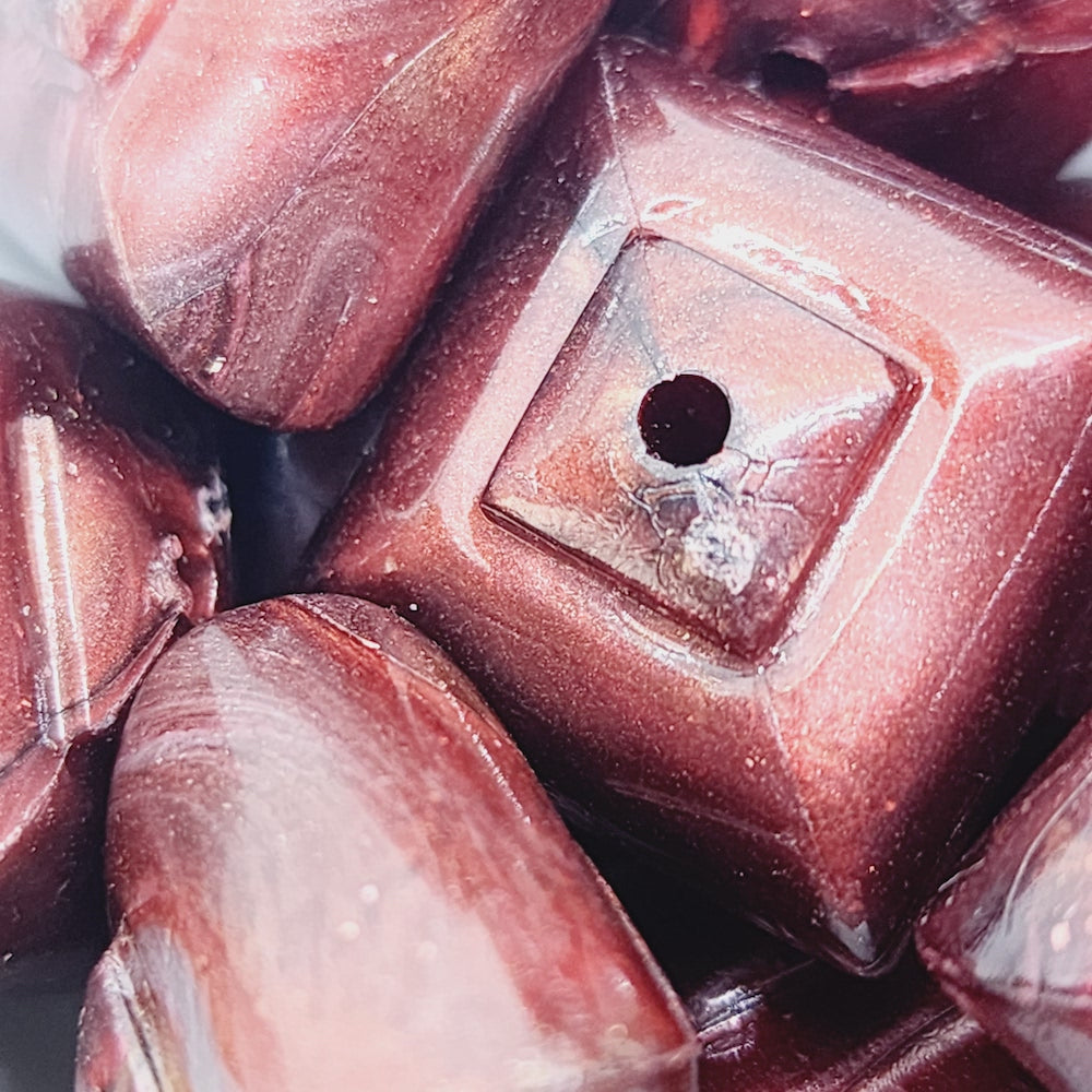 15x20mm Cushion (10) - Red - Vintage Metallic Marbled Effect Beads