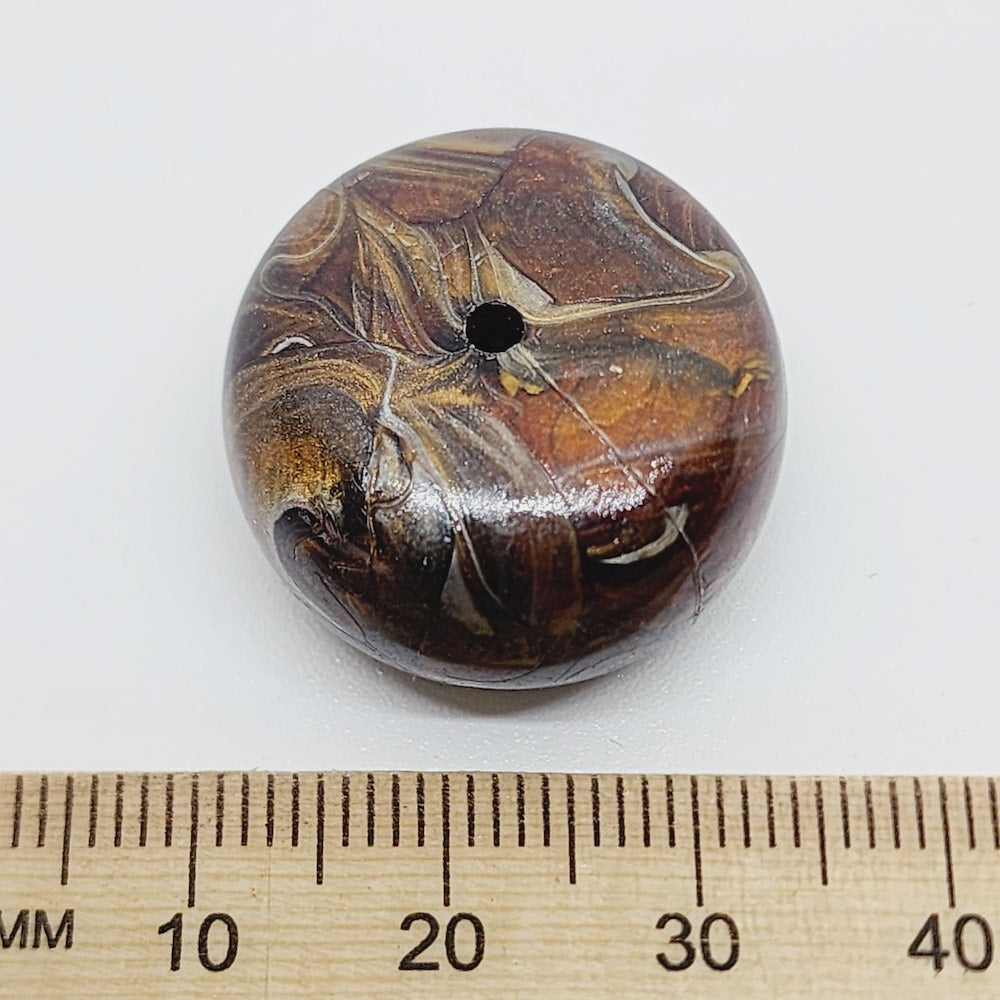 10x23mm Rondelle (10) - Brown - Vintage Metallic Marbled Effect Beads