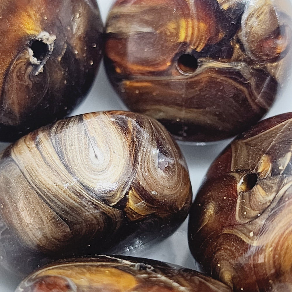 10x23mm Rondelle (10) - Brown - Vintage Metallic Marbled Effect Beads