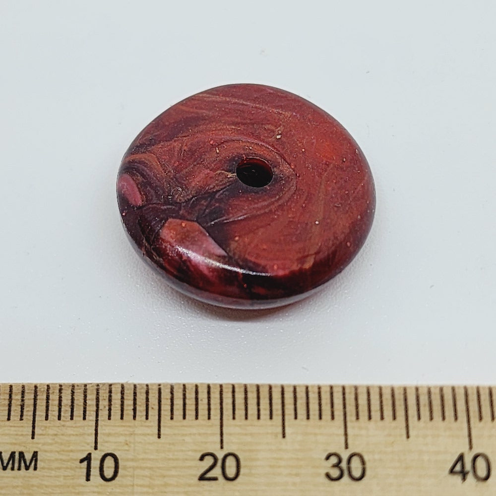 7x23mm Disc (10) - Red - Vintage Metallic Marbled Effect Beads