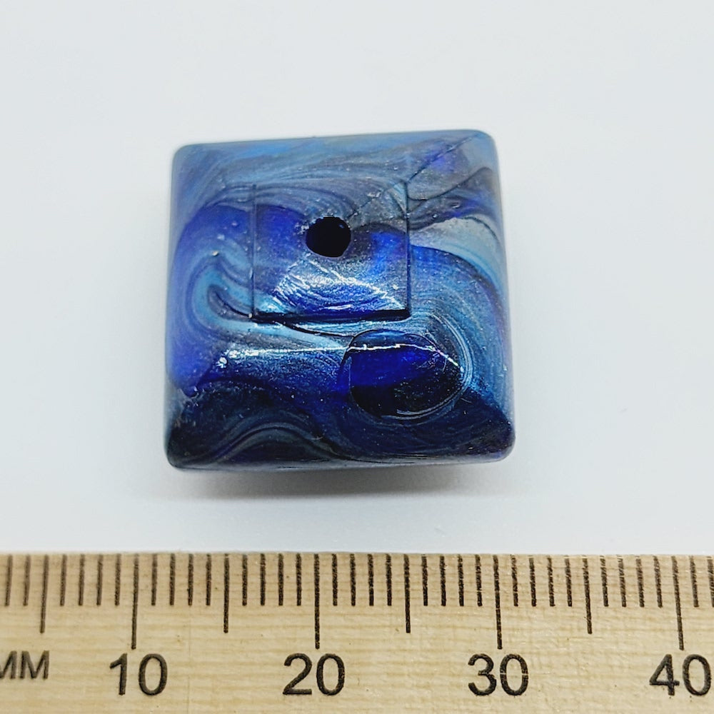 15x20mm Cushion (10) - Blue - Vintage Metallic Marbled Effect Beads