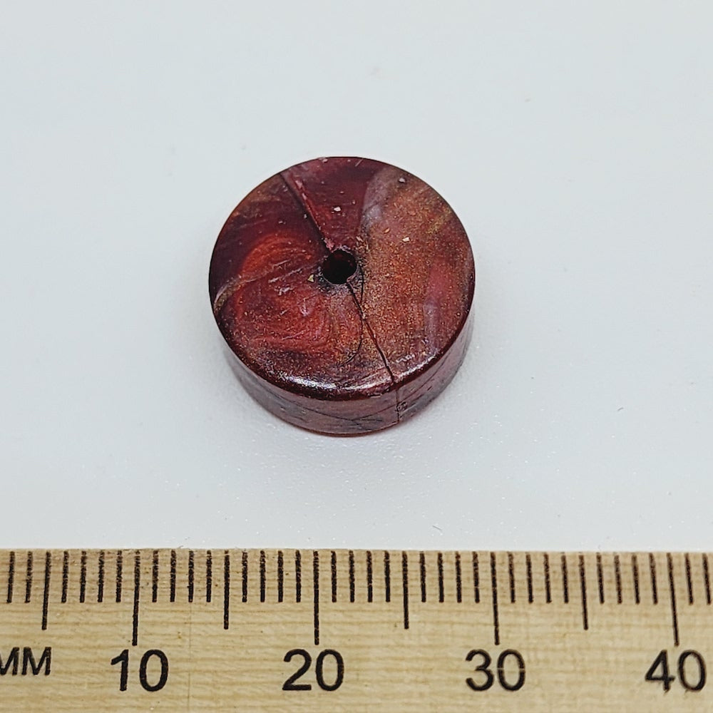 6x15mm Coin (25) - Red - Vintage Metallic Marbled Effect Beads