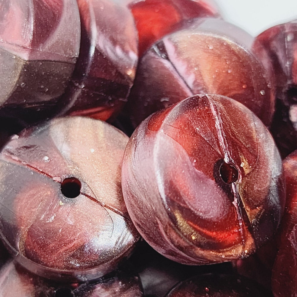 6x15mm Coin (25) - Red - Vintage Metallic Marbled Effect Beads